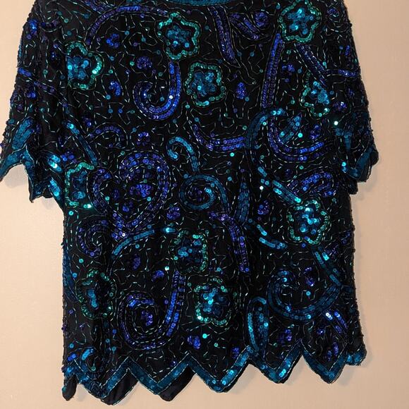 Vintage Laurence Kazar silk sequin blouse size PL - Picture 2 of 4